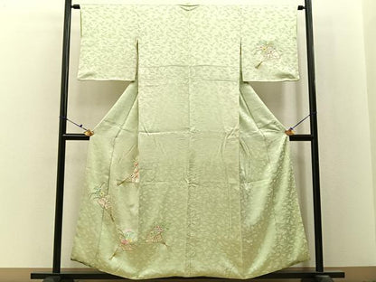平和屋着物■訪問着　総刺繍　扇面花文　金銀糸　正絹　逸品　BAAX6726hj