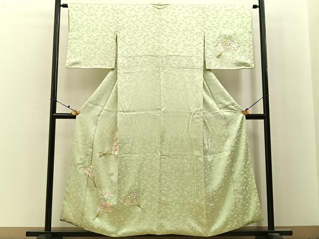 平和屋着物■訪問着　総刺繍　扇面花文　金銀糸　正絹　逸品　BAAX6726hj