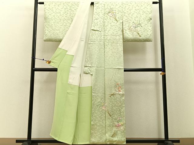 平和屋着物■訪問着　総刺繍　扇面花文　金銀糸　正絹　逸品　BAAX6726hj