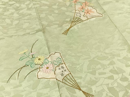 平和屋着物■訪問着　総刺繍　扇面花文　金銀糸　正絹　逸品　BAAX6726hj