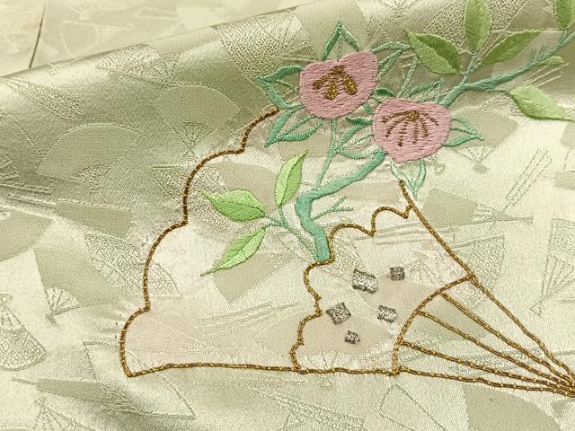 平和屋着物■訪問着　総刺繍　扇面花文　金銀糸　正絹　逸品　BAAX6726hj