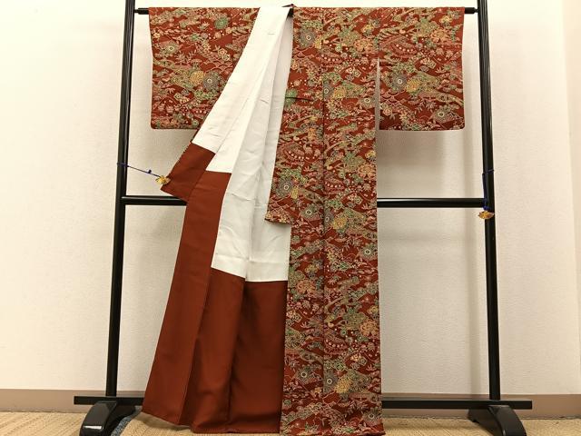 平和屋着物■上質な小紋　型染め　流水花文　鬼しぼ縮緬　正絹　逸品　BAAX6727hj