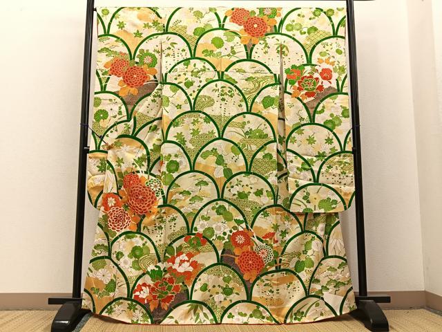 平和屋着物■豪華振袖　駒刺繍　花青海波　金彩　正絹　逸品　BAAX6729hj
