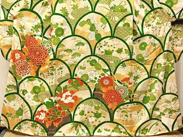 平和屋着物■豪華振袖　駒刺繍　花青海波　金彩　正絹　逸品　BAAX6729hj