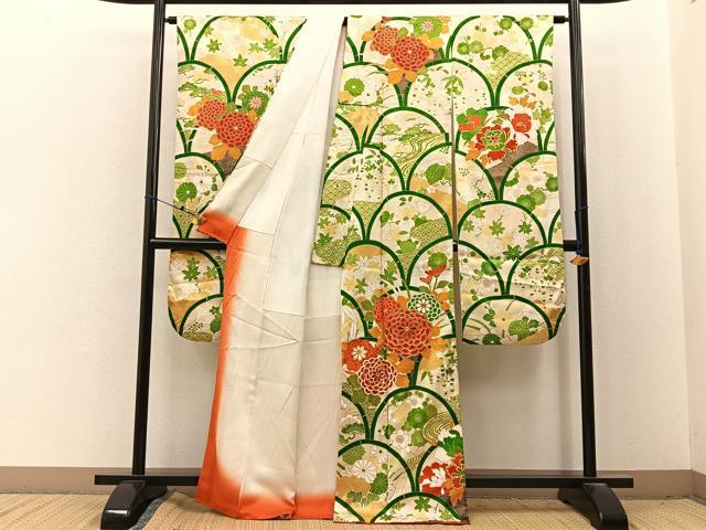 平和屋着物■豪華振袖　駒刺繍　花青海波　金彩　正絹　逸品　BAAX6729hj