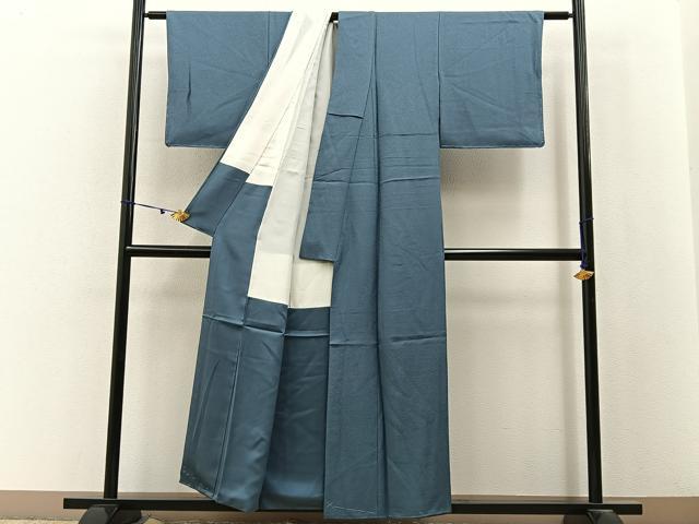 平和屋着物■本草木染作家　瑞寶　色無地　紋意匠　藍鼠色　正絹　逸品　未使用　BAAX6730hj