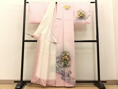 平和屋着物■訪問着　松竹梅　扇面花車文　暈し染め　金彩　正絹　逸品　BAAX6731hj