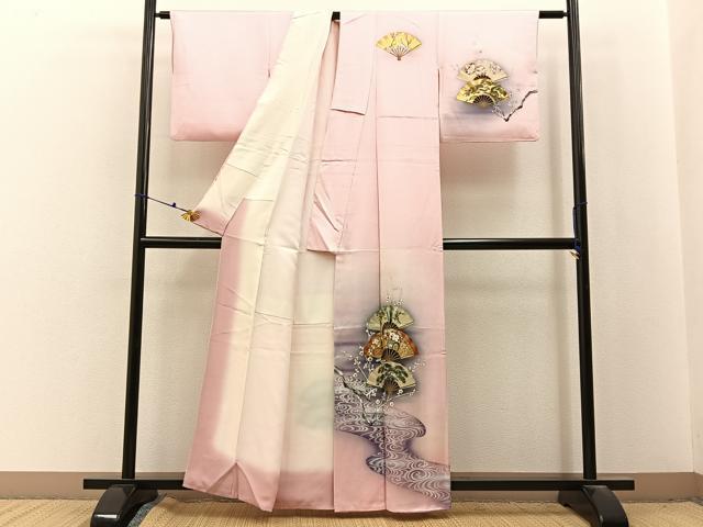 平和屋着物■訪問着　松竹梅　扇面花車文　暈し染め　金彩　正絹　逸品　BAAX6731hj