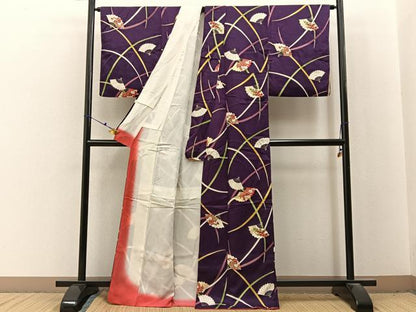 平和屋着物■上質な小紋　扇面草花文　金彩　正絹　逸品　BAAX6736hj