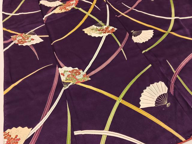 平和屋着物■上質な小紋　扇面草花文　金彩　正絹　逸品　BAAX6736hj