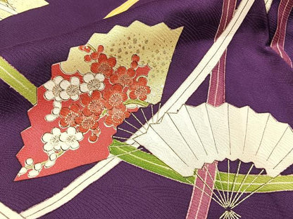 平和屋着物■上質な小紋　扇面草花文　金彩　正絹　逸品　BAAX6736hj