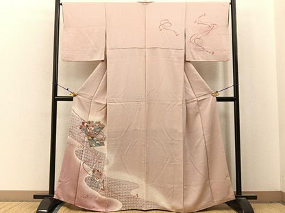 平和屋着物■訪問着　扇面花鳥文　暈し染め　金彩　正絹　逸品　BAAX6738hj