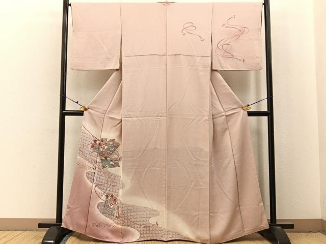 平和屋着物■訪問着　扇面花鳥文　暈し染め　金彩　正絹　逸品　BAAX6738hj