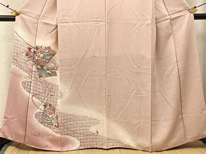 平和屋着物■訪問着　扇面花鳥文　暈し染め　金彩　正絹　逸品　BAAX6738hj