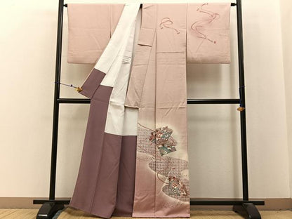 平和屋着物■訪問着　扇面花鳥文　暈し染め　金彩　正絹　逸品　BAAX6738hj
