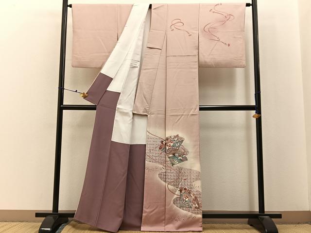 平和屋着物■訪問着　扇面花鳥文　暈し染め　金彩　正絹　逸品　BAAX6738hj