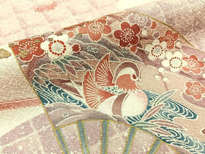 平和屋着物■訪問着　扇面花鳥文　暈し染め　金彩　正絹　逸品　BAAX6738hj