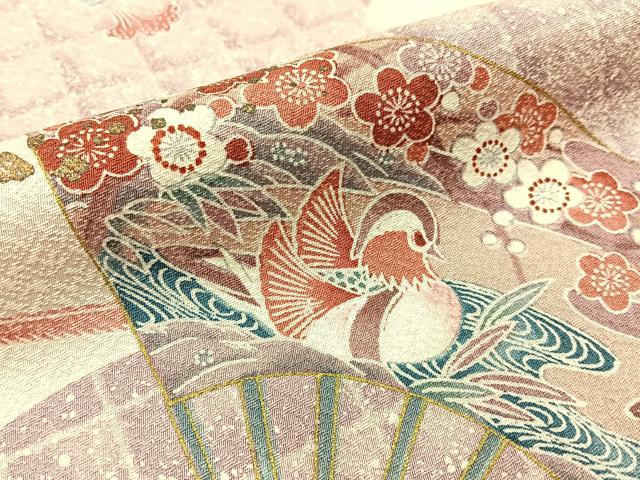 平和屋着物■訪問着　扇面花鳥文　暈し染め　金彩　正絹　逸品　BAAX6738hj