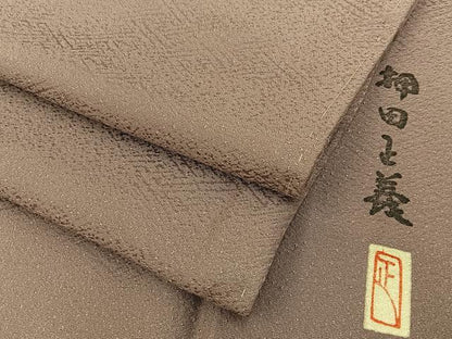 平和屋着物●本加賀友禅作家　押田正義監修　色無地　紗綾形地紋　赤白橡色　正絹　逸品　BAAX6744hj