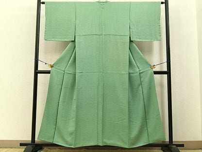 平和屋着物■上質な色無地　宇治本茶染　彩遊染　紗綾形地紋　若葉色　証紙付き　正絹　逸品　BAAX6747hj