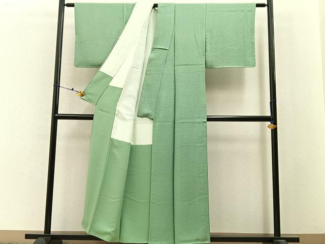 平和屋着物■上質な色無地　宇治本茶染　彩遊染　紗綾形地紋　若葉色　証紙付き　正絹　逸品　BAAX6747hj