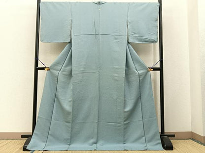 平和屋着物●上質な色無地　紋意匠　青磁鼠色　ロング丈　正絹　逸品　BAAX6749hj
