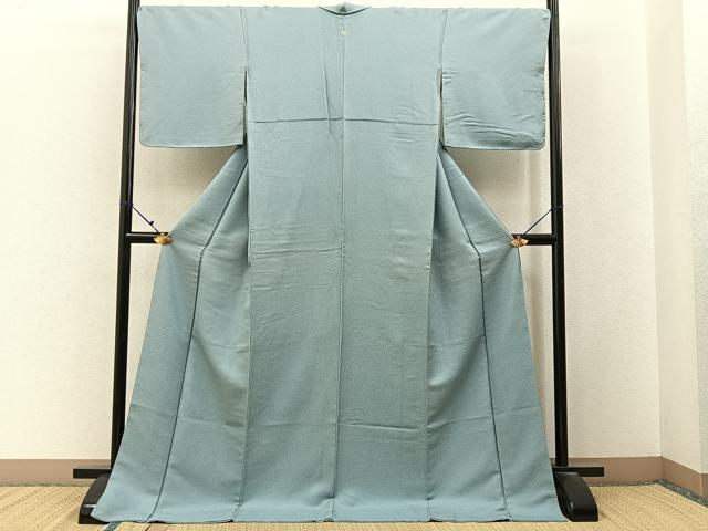 平和屋着物●上質な色無地　紋意匠　青磁鼠色　ロング丈　正絹　逸品　BAAX6749hj