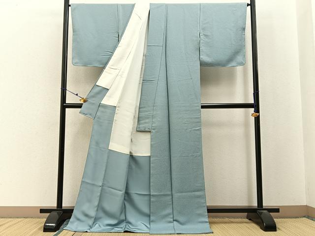 平和屋着物●上質な色無地　紋意匠　青磁鼠色　ロング丈　正絹　逸品　BAAX6749hj