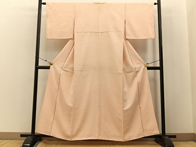 平和屋着物■上質な色無地　草花地紋　肌色　正絹　逸品　BAAX6750hj
