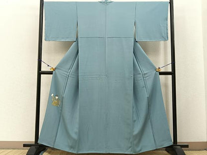 平和屋着物■上質な色無地　ワンポイント　童子　青磁鼠色　正絹　逸品　BAAX6753hj