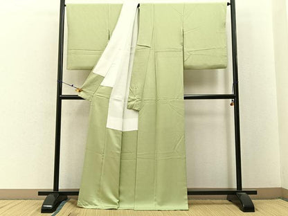 平和屋着物●上質な色無地　若菜色　正絹　逸品　BAAX6756hj