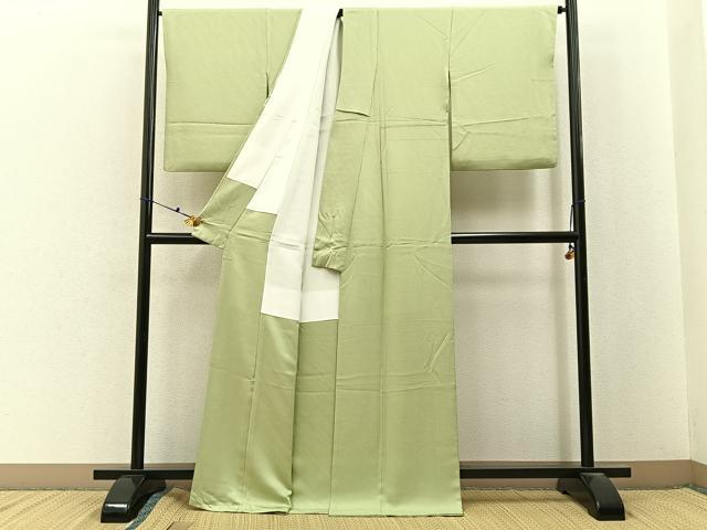 平和屋着物●上質な色無地　若菜色　正絹　逸品　BAAX6756hj