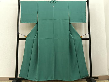 平和屋着物■上質な色無地　緑青色　正絹　逸品　BAAX6760hj
