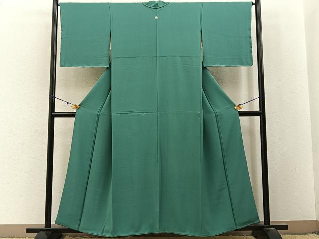 平和屋着物■上質な色無地　緑青色　正絹　逸品　BAAX6760hj
