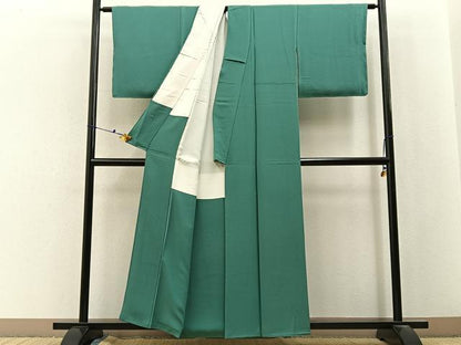 平和屋着物■上質な色無地　緑青色　正絹　逸品　BAAX6760hj