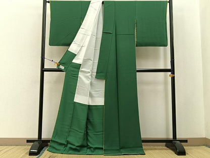 平和屋着物●上質な色無地　木賊色　やまと誂製　ロング丈　正絹　逸品　BAAX6762hj