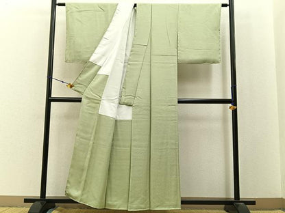 平和屋着物■上質な色無地　浜松花地紋　若菜色　正絹　逸品　未使用　BAAX6765hj