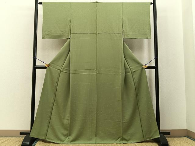 平和屋着物●上質な色無地　器物地紋　若葉色　正絹　逸品　BAAX6766hj