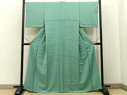 平和屋着物●上質な色無地　菊地紋　錆青磁色　正絹　逸品　BAAX6767hj
