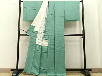 平和屋着物●上質な色無地　菊地紋　錆青磁色　正絹　逸品　BAAX6767hj