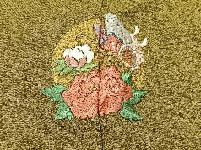 平和屋着物●服飾評論家　市田ひろみ監修　色無地　花地紋　桑染色　正絹　逸品　BAAX6768hj