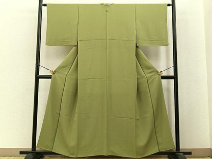 平和屋着物■上質な色無地　青朽葉色　正絹　逸品　BAAX6770hj