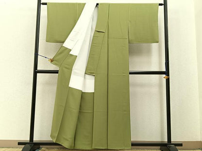 平和屋着物■上質な色無地　青朽葉色　正絹　逸品　BAAX6770hj