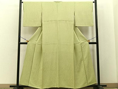 平和屋着物■上質な色無地　箔散らし地紋　枯草色　正絹　逸品　BAAX6771hj