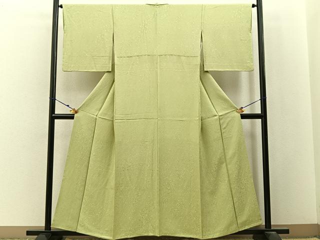 平和屋着物■上質な色無地　箔散らし地紋　枯草色　正絹　逸品　BAAX6771hj