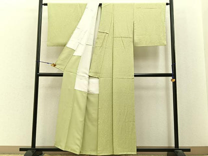 平和屋着物■上質な色無地　箔散らし地紋　枯草色　正絹　逸品　BAAX6771hj