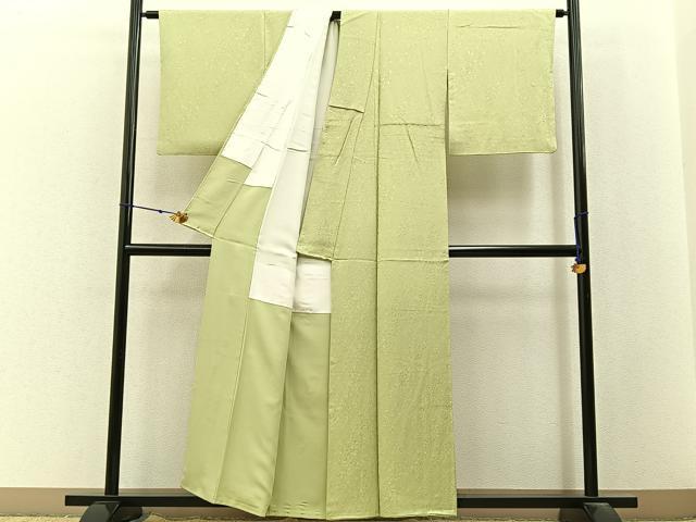 平和屋着物■上質な色無地　箔散らし地紋　枯草色　正絹　逸品　BAAX6771hj