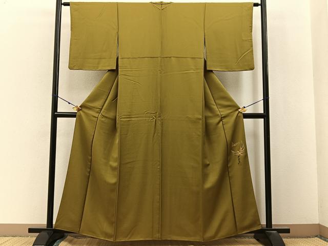 平和屋着物●染色作家　斉藤三才監修　色無地　桑茶色　正絹　逸品　BAAX6774hj