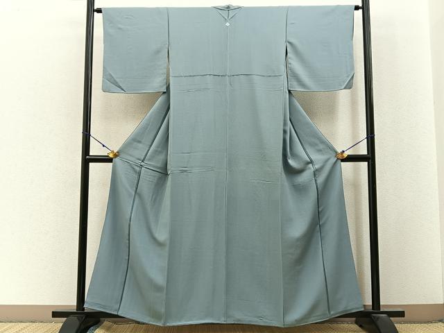 平和屋着物▽男性　色無地　単衣　お召地　利休鼠色　正絹　逸品　AABH5693jh 平和屋着物□上質な色無地 利休鼠色 正絹 逸品 BAAX6776hj
