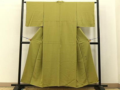 平和屋着物■上質な色無地　作家物　京都宇治緑茶染　芥子色　反端付き　正絹　逸品　未使用　BAAX6777hj